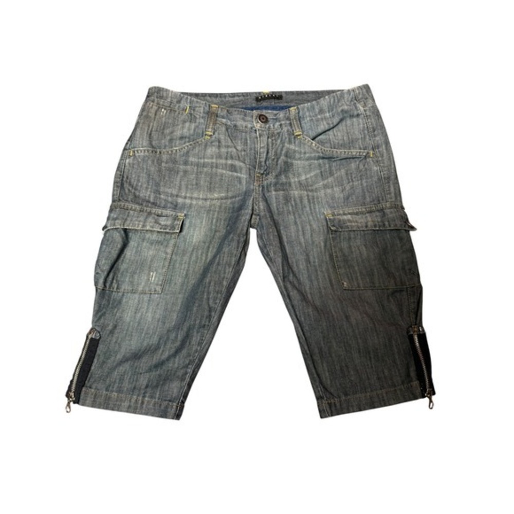 Sisley Vintage 2000s Denim Cargo Capri Pants Zipper Hem Blue Size 38 IT